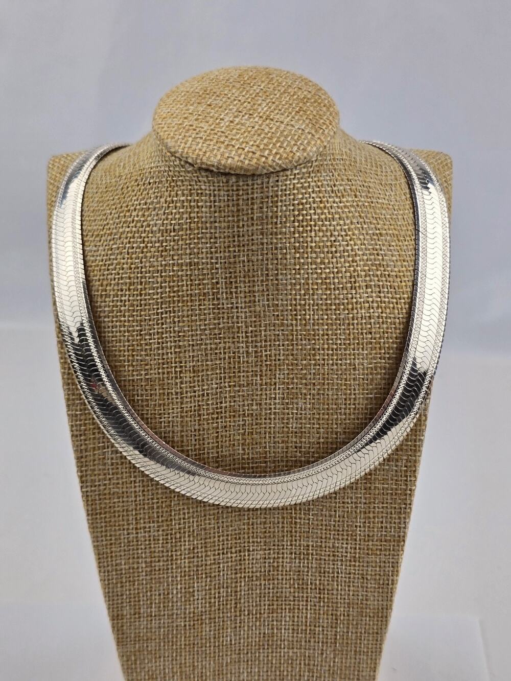 18" Sterling Silver 925 Italy 13mm Herringbone Textured Choker necklace textured